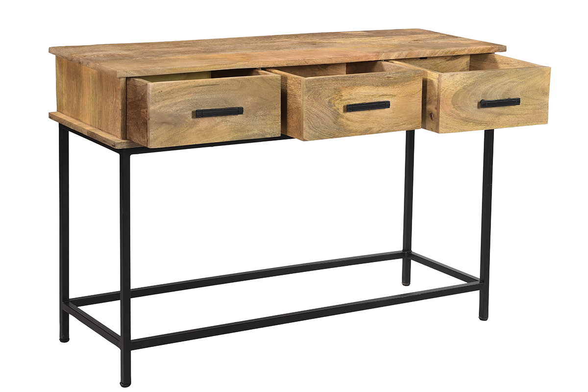 Konsole mit 3 Schubladen aus Mangoholz und Metall B120 cm AROK