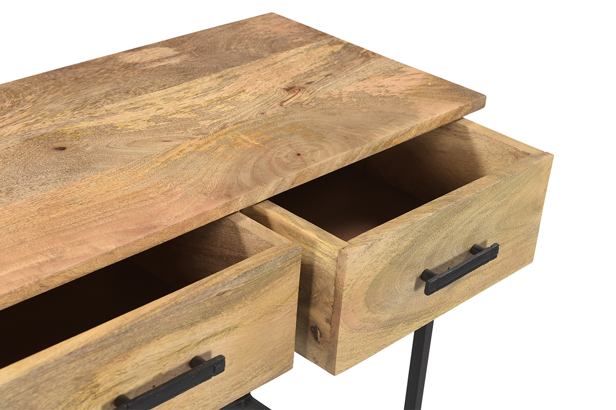 Konsole mit 3 Schubladen aus Mangoholz und Metall B120 cm AROK