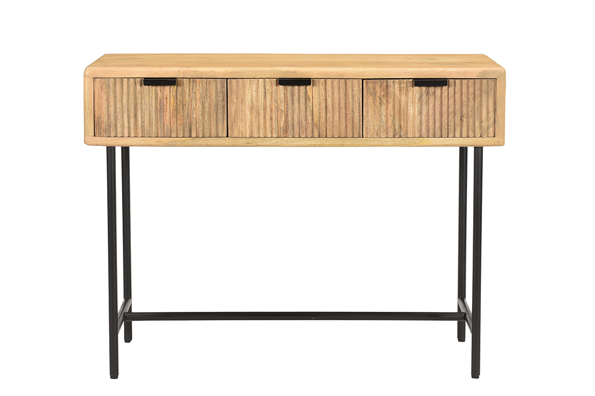 Konsole mit 3 Schubladen aus Mangoholz und schwarzem Metall B100 cm MORISSON