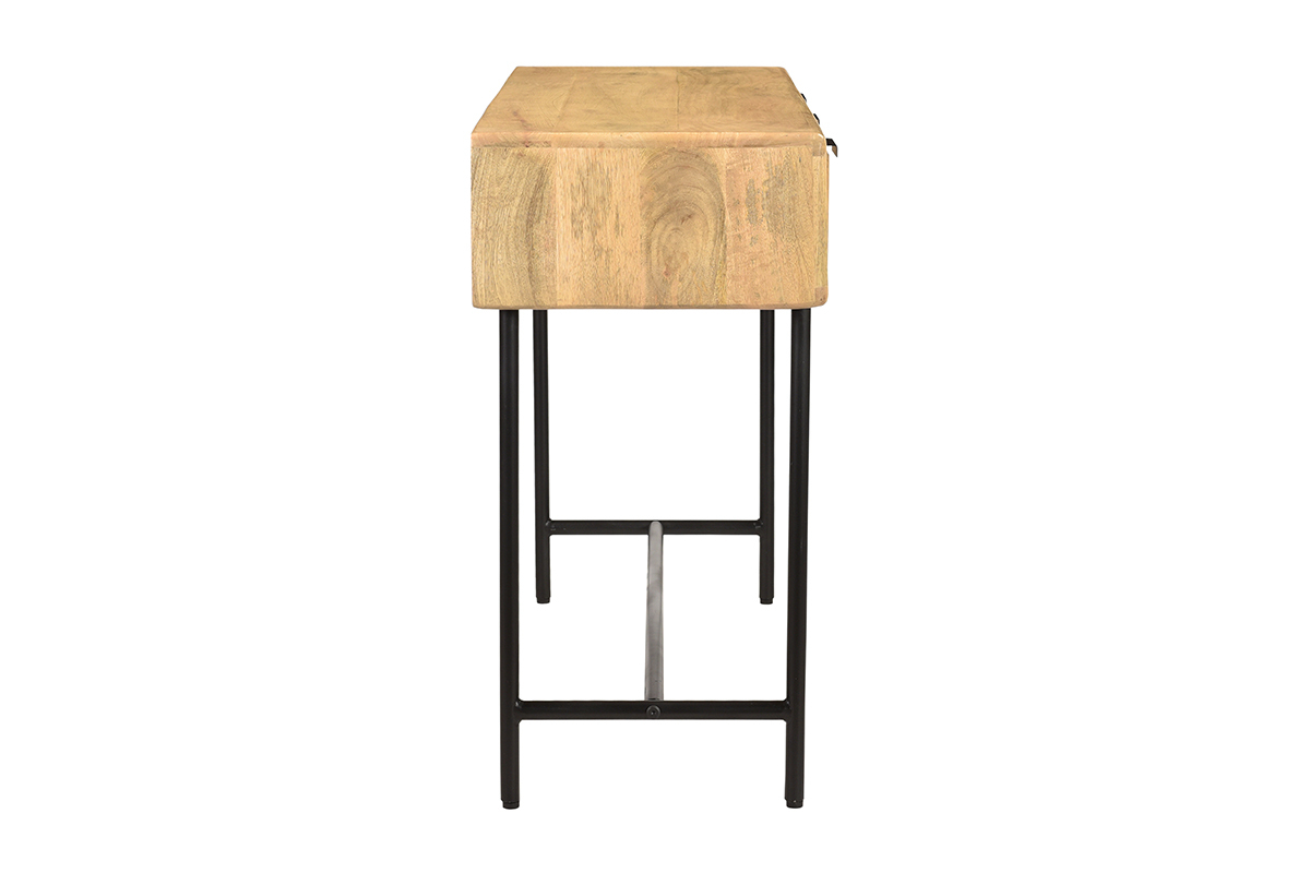 Konsole mit 3 Schubladen aus Mangoholz und schwarzem Metall B100 cm MORISSON