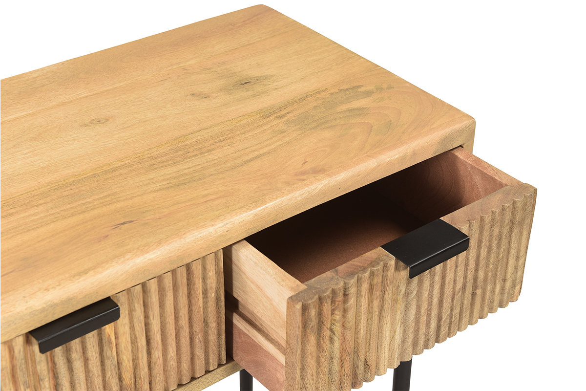 Konsole mit 3 Schubladen aus Mangoholz und schwarzem Metall B100 cm MORISSON