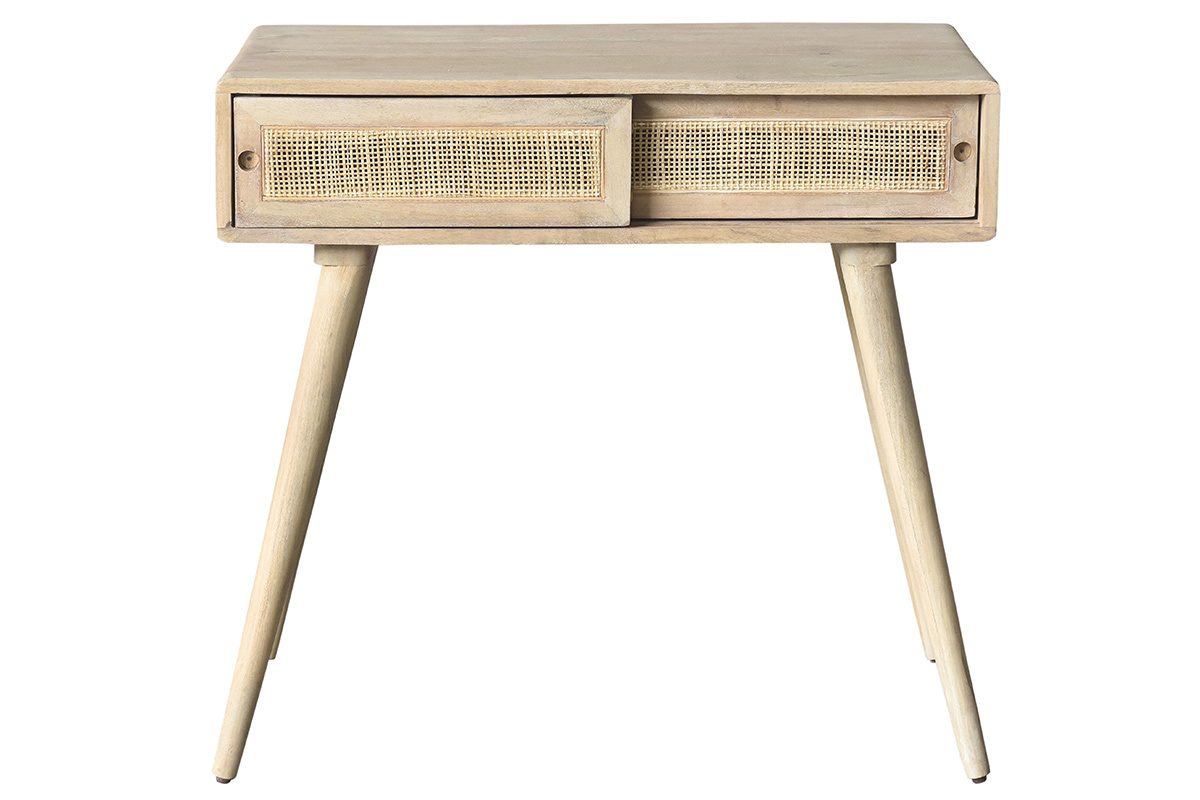 Konsole mit Abstellflche aus massivem Mangoholz und Rohrgeflecht B80 cm ACANGE