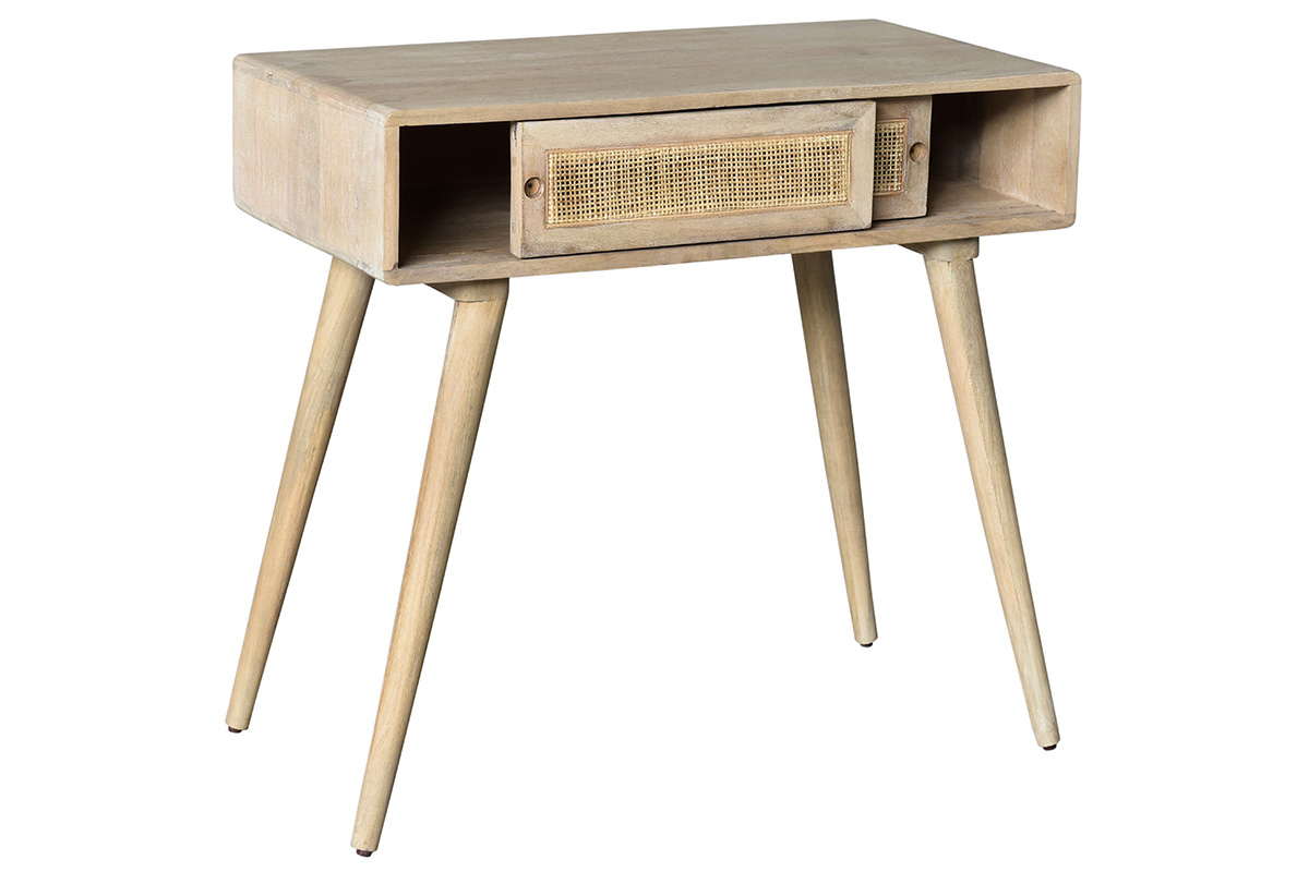 Konsole mit Abstellflche aus massivem Mangoholz und Rohrgeflecht B80 cm ACANGE
