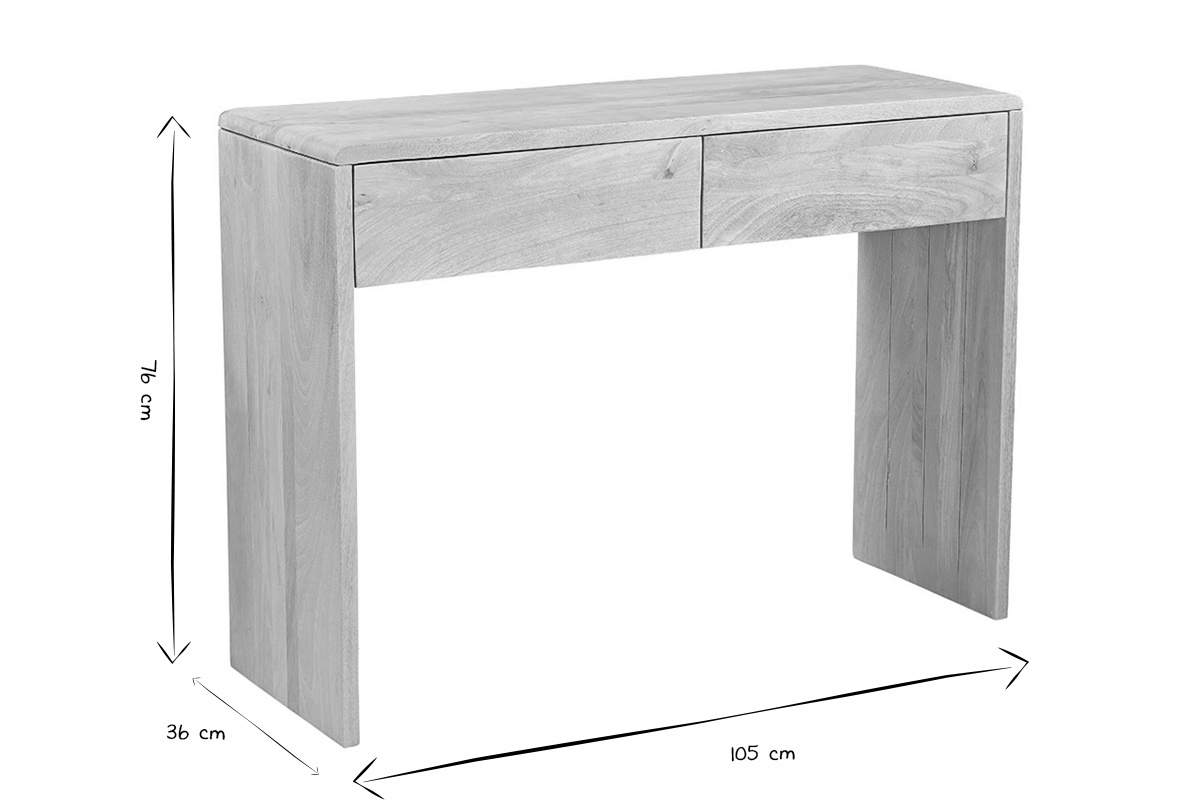 Konsole aus hellem Mangoholz massiv L105 cm, Ma�e: L105 x H76 x T36 cm in Schwarz und Wei�.