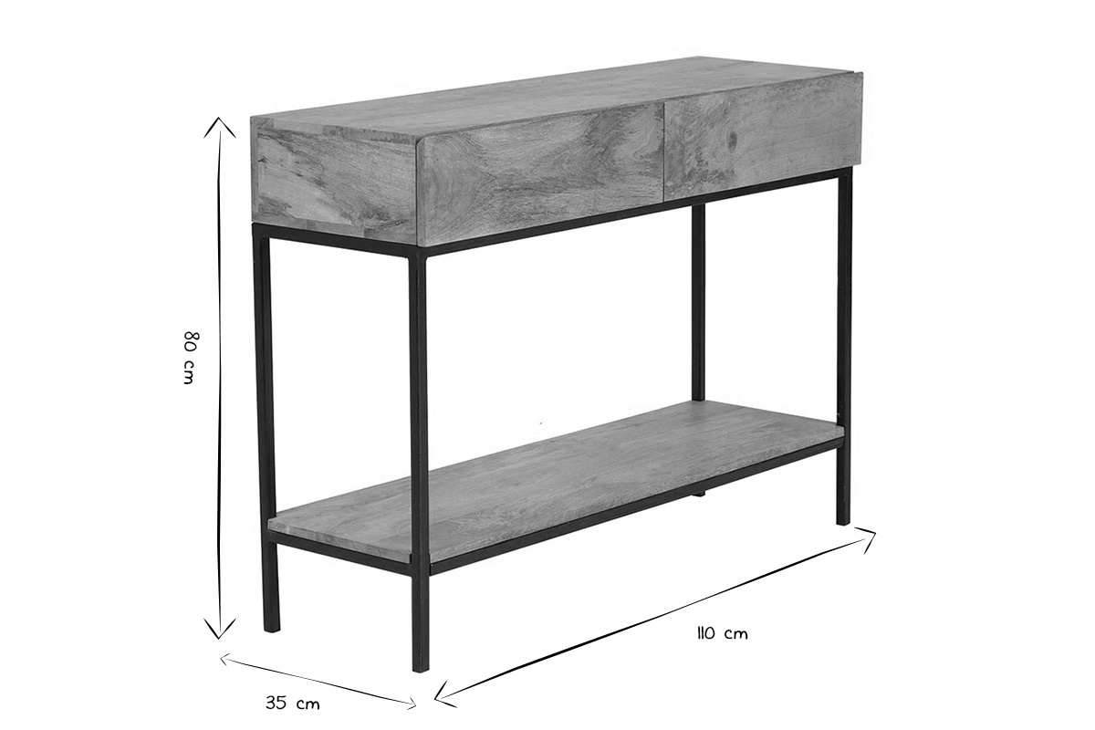 Konsolenschreibtisch Industrie-Stil Mangoholz und Metall L110 cm YPSTER