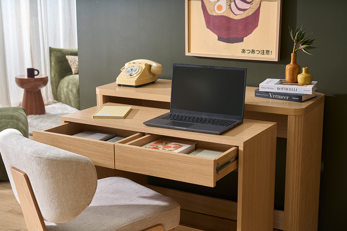 Konsolentisch als Beistellb�ro mit Schubladen in heller Eichenholzoptik L110 cm ENOLA