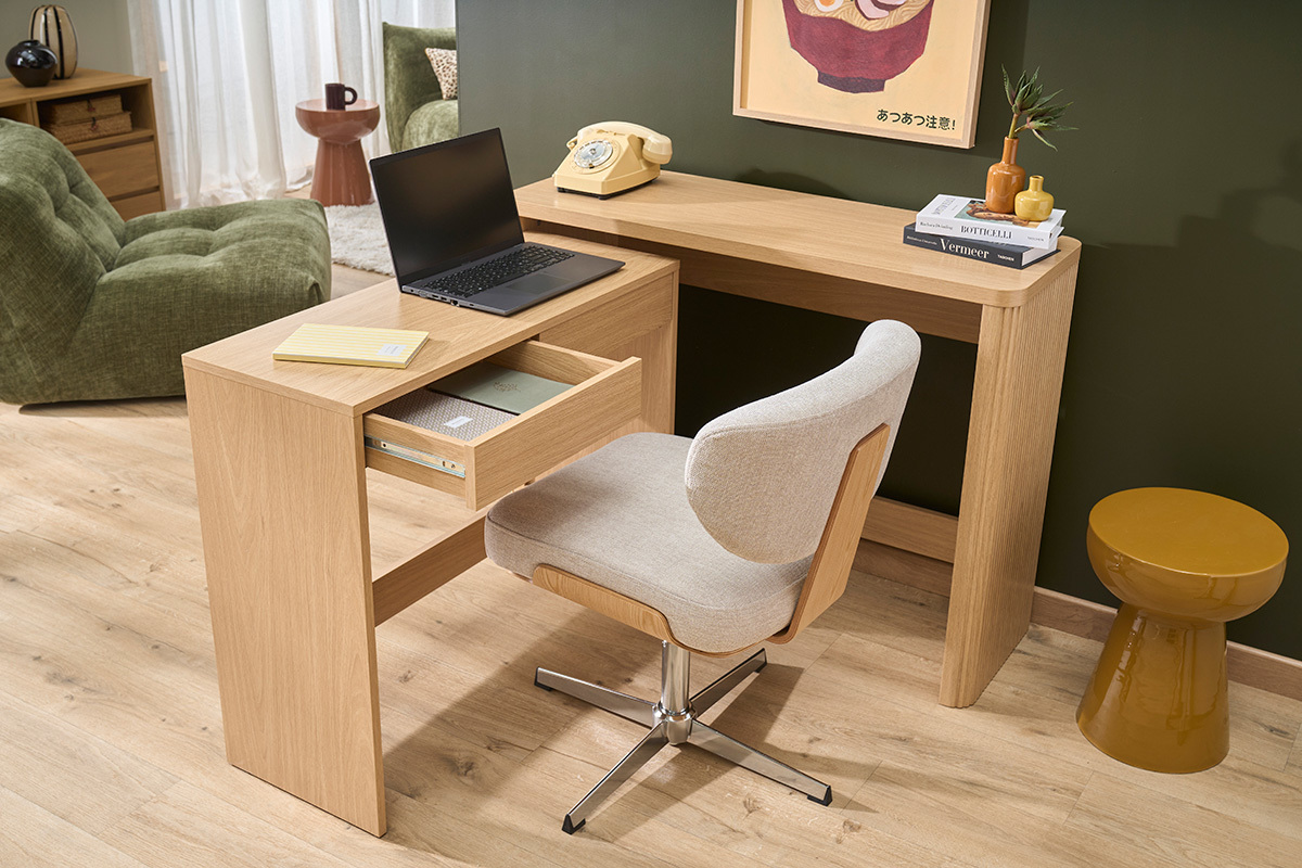 Konsolentisch als Beistellb�ro mit Schubladen in heller Eichenholzoptik L110 cm ENOLA