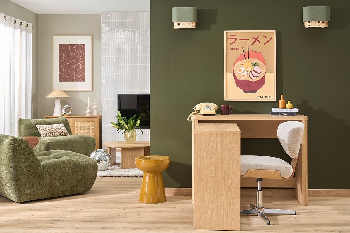 Konsolentisch als Beistellb�ro mit Schubladen in heller Eichenholzoptik L110 cm ENOLA