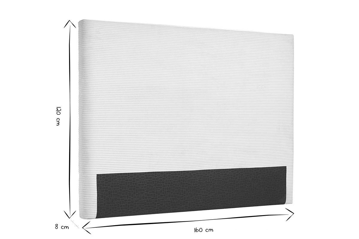 Seitenansicht des Kopfteils aus schwarzem und weiem Cord, L160 x P8 x H120 cm.