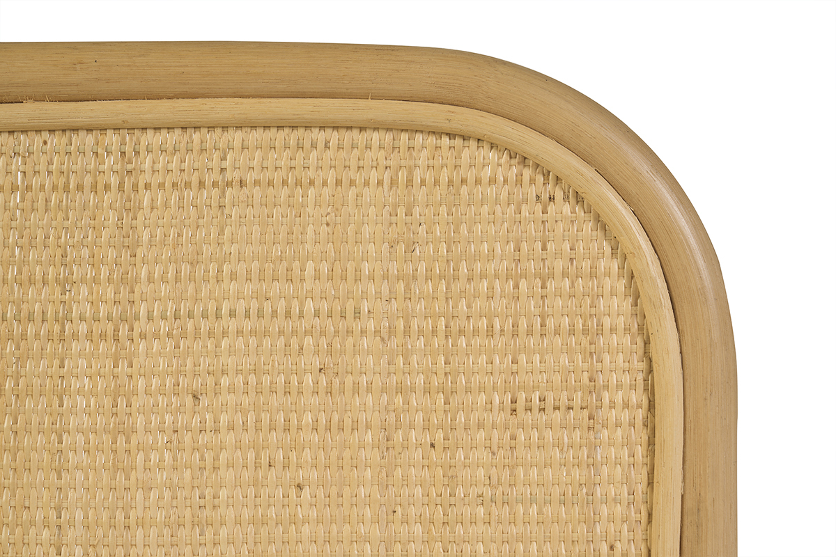 Detail des Kopfteils aus Rohrgeflecht und Rattan mit abgerundeten Ecken, Nahaufnahme