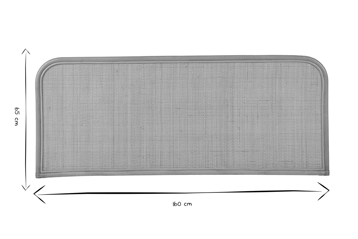 Abmessungen des NUSA-Kopfteils: 160 cm breit, 65 cm hoch, Vorderansicht in Schwarz-Wei�.
