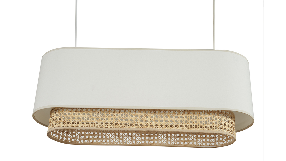 Lampenschirm fr Doppelpendel aus weiem Stoff und natrlichem Rattangeflecht L62 cm TIWY