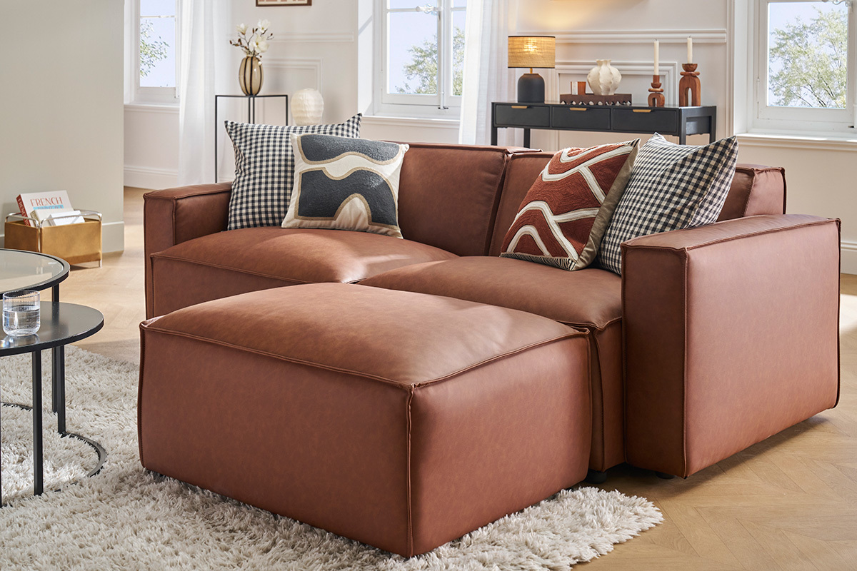 Lederfuhocker in Braun SPLIT