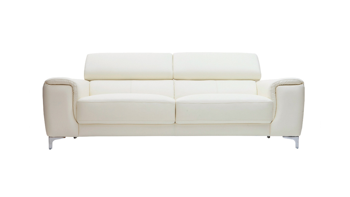 Ledersofa Design drei Pltze mit Kopfstck zur Entspannung Wei NEVADA - Bffelleder