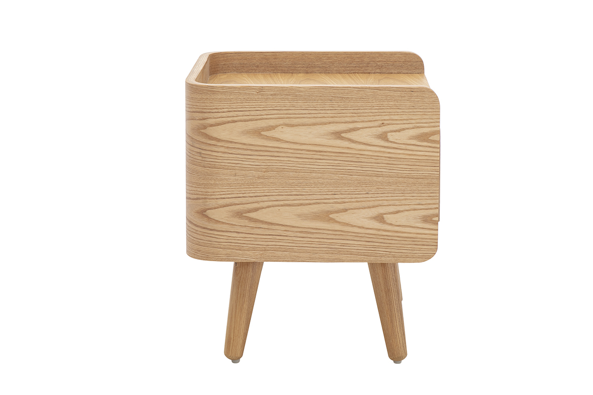 Nachttisch aus hellem Eschenholz mit Schublade aus Rattan-Geflecht, Seitenansicht