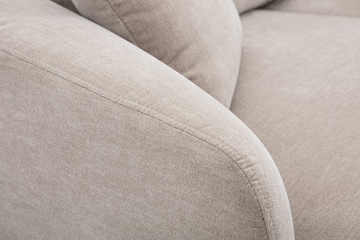 Detail des linken Ecksofas JERRY aus taupefarbenem Stoff mit Samteffekt, Nahaufnahme