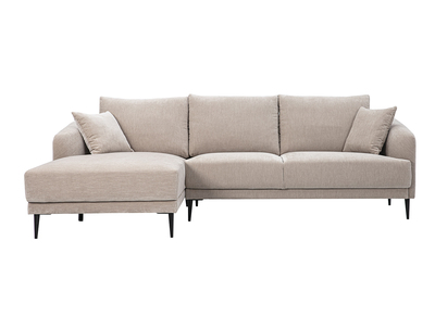 Linke Eckcouch 3-Sitzer aus Stoff in Samteffekt Taupe und schwarzem Metall JERRY