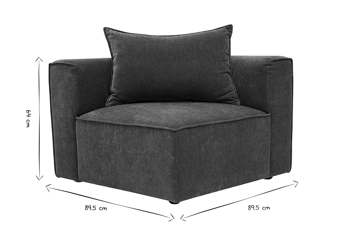 Linke Eckmodul f�r Sofa, Ma�e in Schwarz und Wei�: L89,5 x T89,5 x H64 cm.