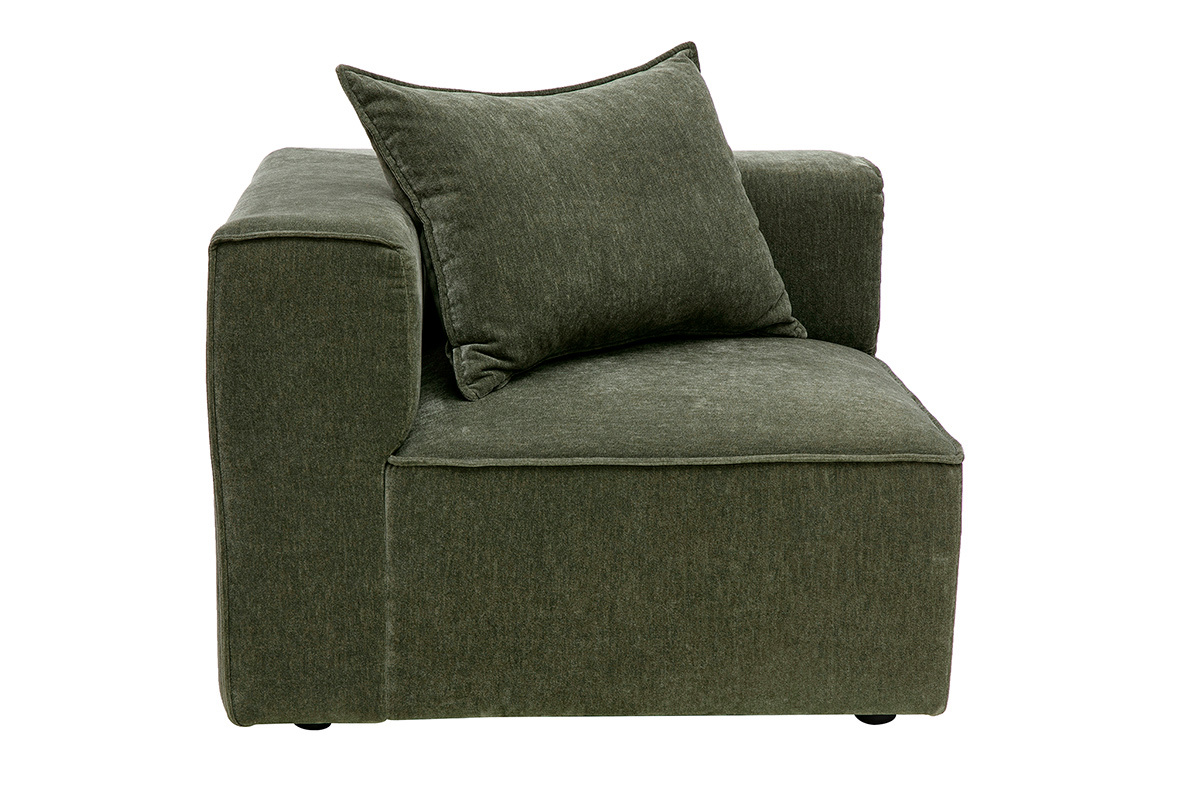 Linkes Eckmodul KERRY aus khakigr�nem Samtstoff, mit Kissen, Seitenansicht.