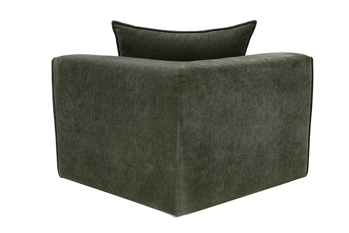 Linkes Eckmodul f�r Sofa aus gr�nem Khaki-Samtstoff, 3/4-Ansicht