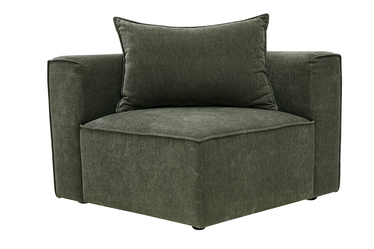 Linkes Eckmodul KERRY aus gr�n-khaki Samtstoff, Vorderansicht.