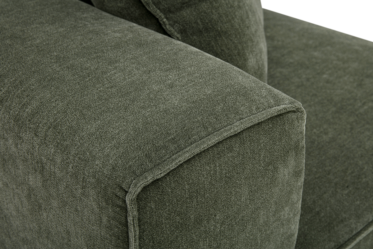 Linkes Eckmodul KERRY aus Stoff in gr�ner Khaki-Veloursoptik, Nahaufnahme von Sitzfl�che und R�ckenlehne