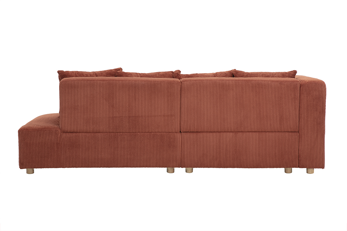 Linkes Ecksofa mit 3 Pl�tzen aus Terrakotta-Cordstoff, R�ckansicht.