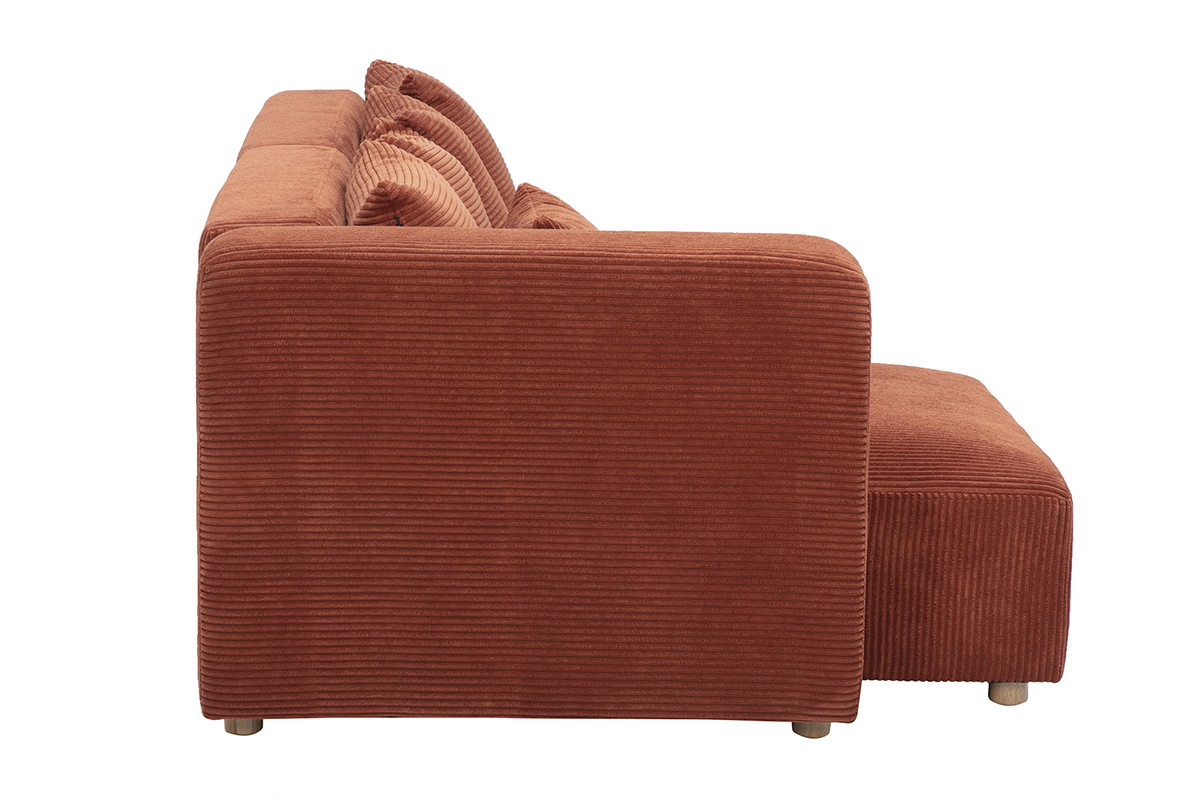 Linkes Ecksofa mit 3 Sitzpl�tzen aus terrakottafarbenem Cord, Seitenansicht.