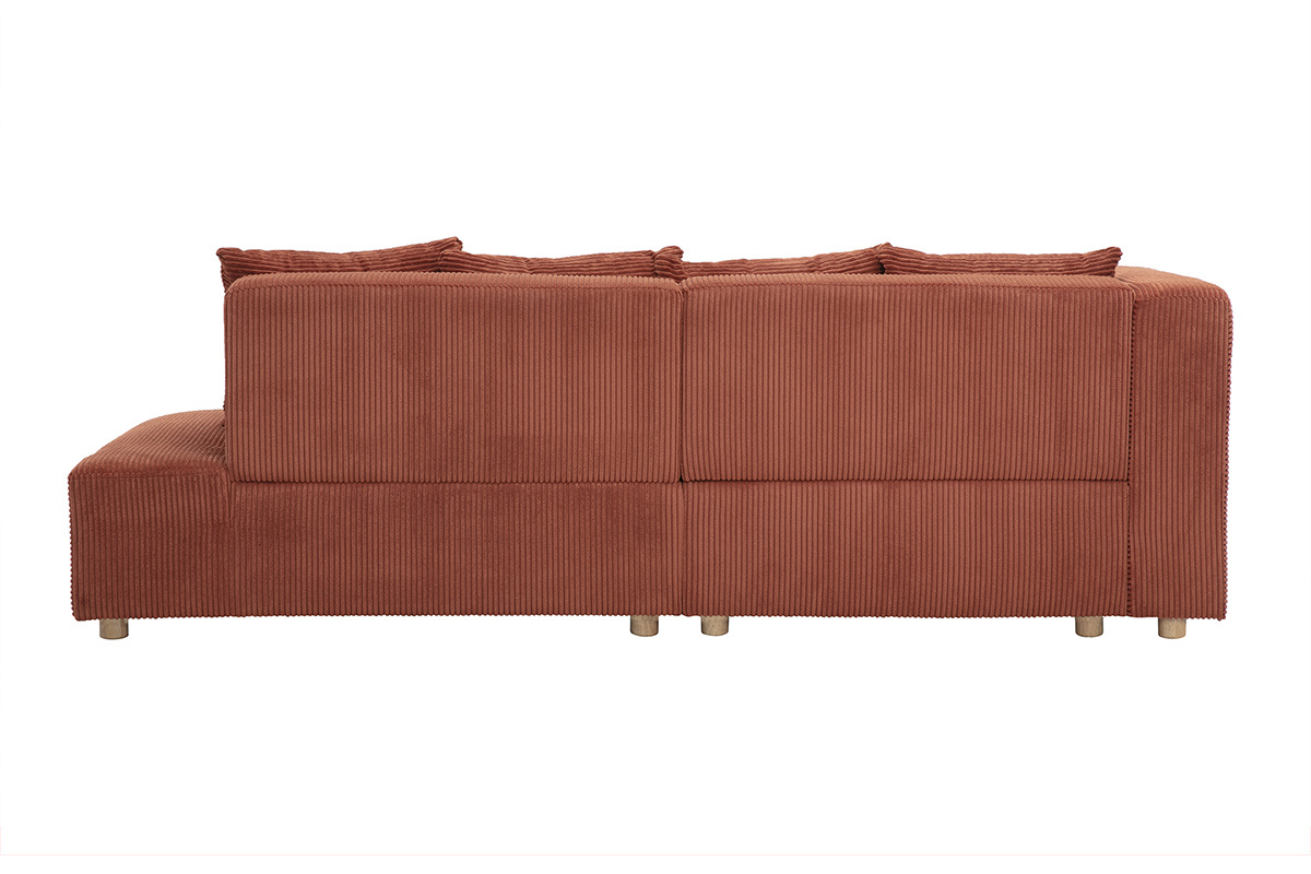 Linkes 3-Sitzer-Ecksofa aus geripptem Samtstoff in Terrakotta und hellem Holz HARLEM