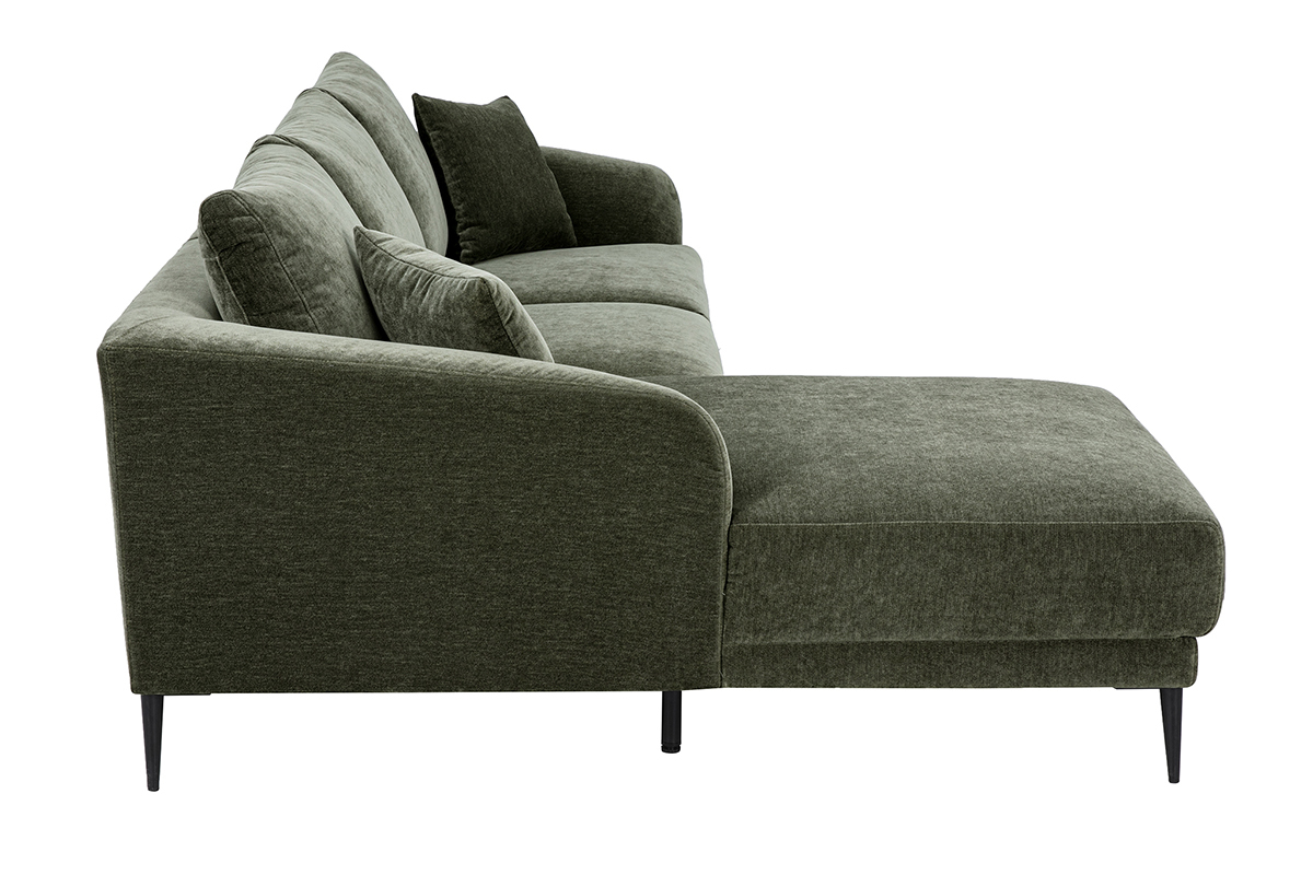 Linkes 3-Sitzer-Ecksofa aus khakigr�nem Stoff mit Chaiselongue, Seitenansicht.