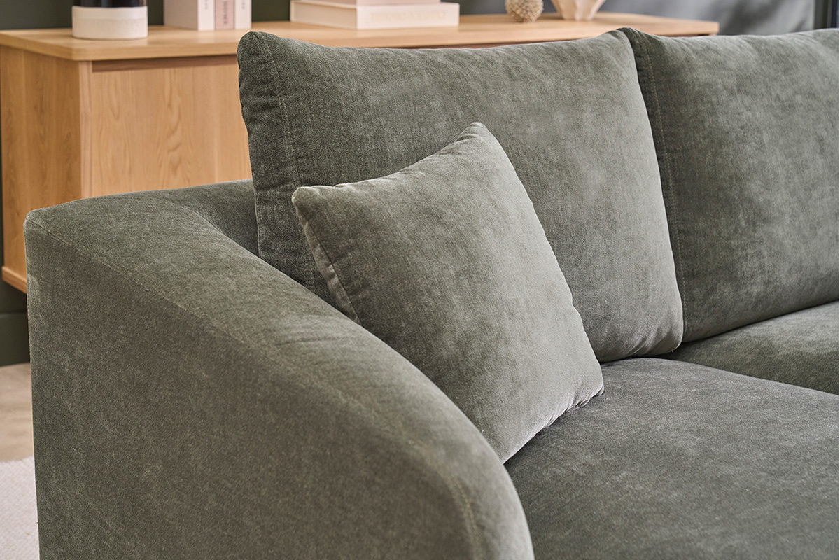 Linkes Ecksofa 3-Sitzer aus Stoff in Samteffekt khakigr�n und schwarzem Metall JERRY