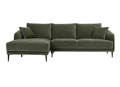 Linkes Ecksofa 3-Sitzer aus Stoff in Samteffekt khakigr&uuml;n und schwarzem Metall JERRY