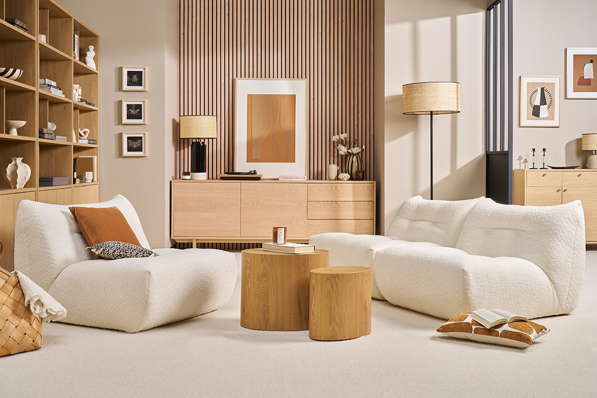 Lounge-Sessel aus Boucl-Stoff in gebrochenem Wei BUMPY