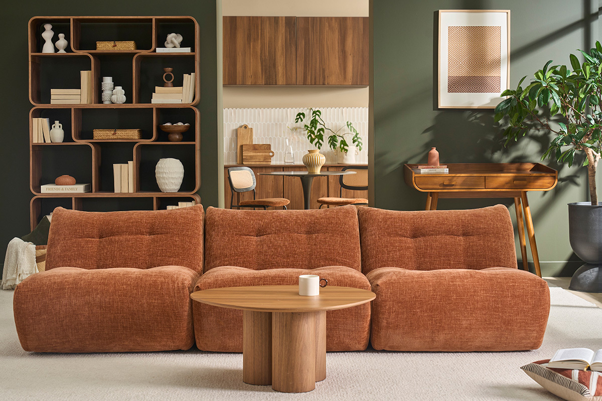 Lounge-Sessel in Samtoptik mit strukturierter Textur in gebrannter Erde BUMPY