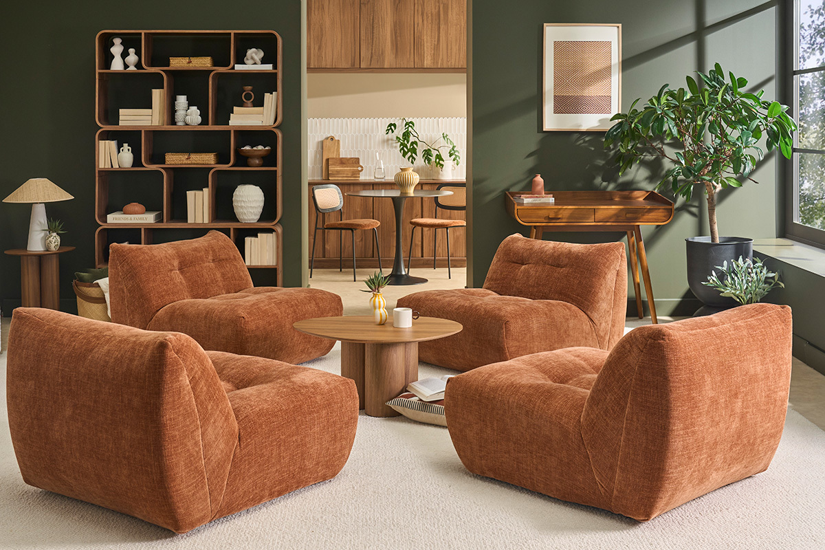 Lounge-Sessel in Samtoptik mit strukturierter Textur in gebrannter Erde BUMPY