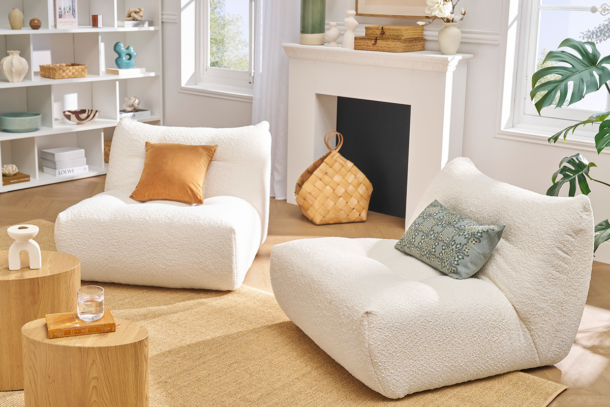 Lounge-Sessel in taupefarbenem Samteffekt-Stoff BUMPY