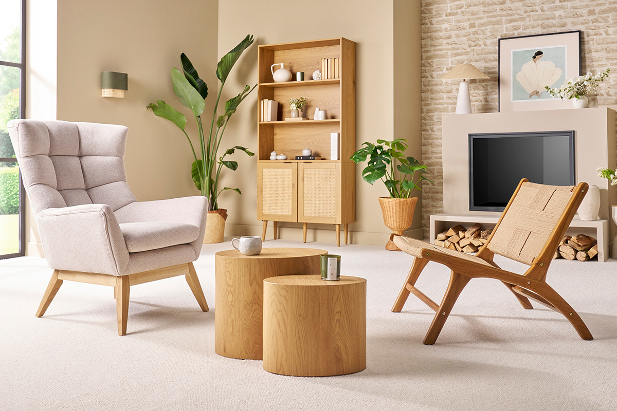 Loungesessel aus massivem Teakholz und geflochtener Seilschnur YARI