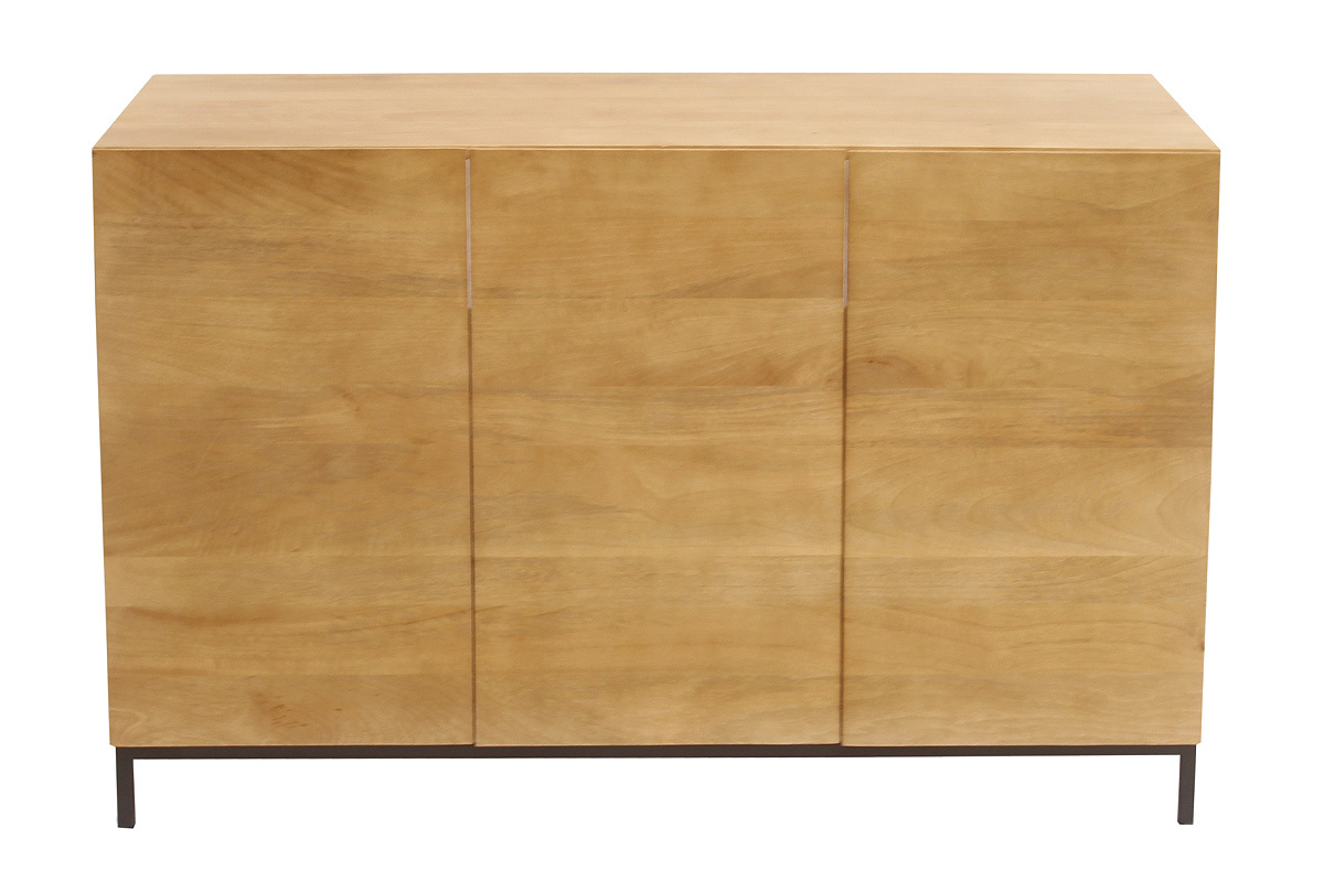 Badezimmerschrank aus massivem Mangoholz, Vorderansicht, mit drei T�ren.