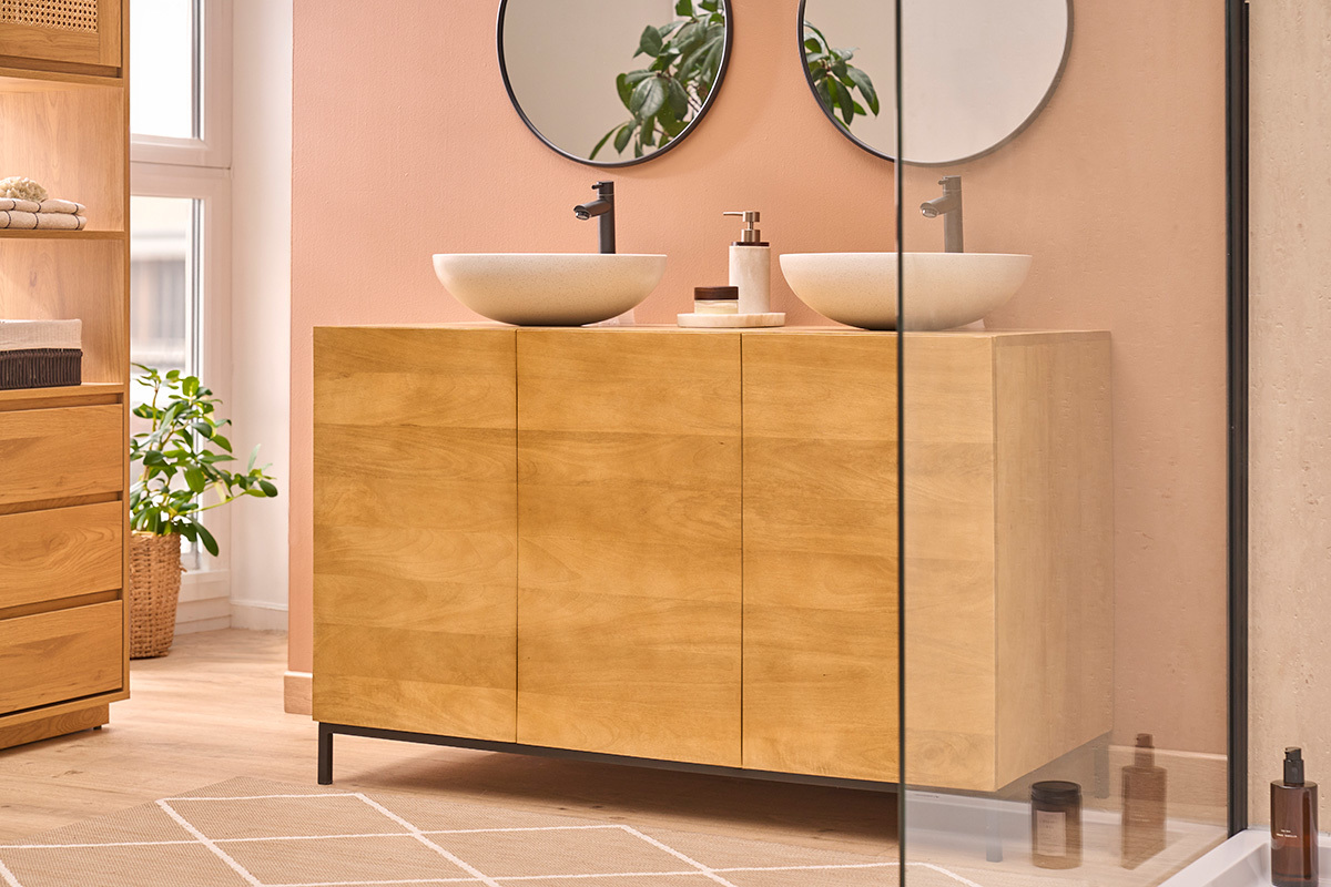 Massives Badezimmerm�bel aus Mangoholz L120 cm YPSTER