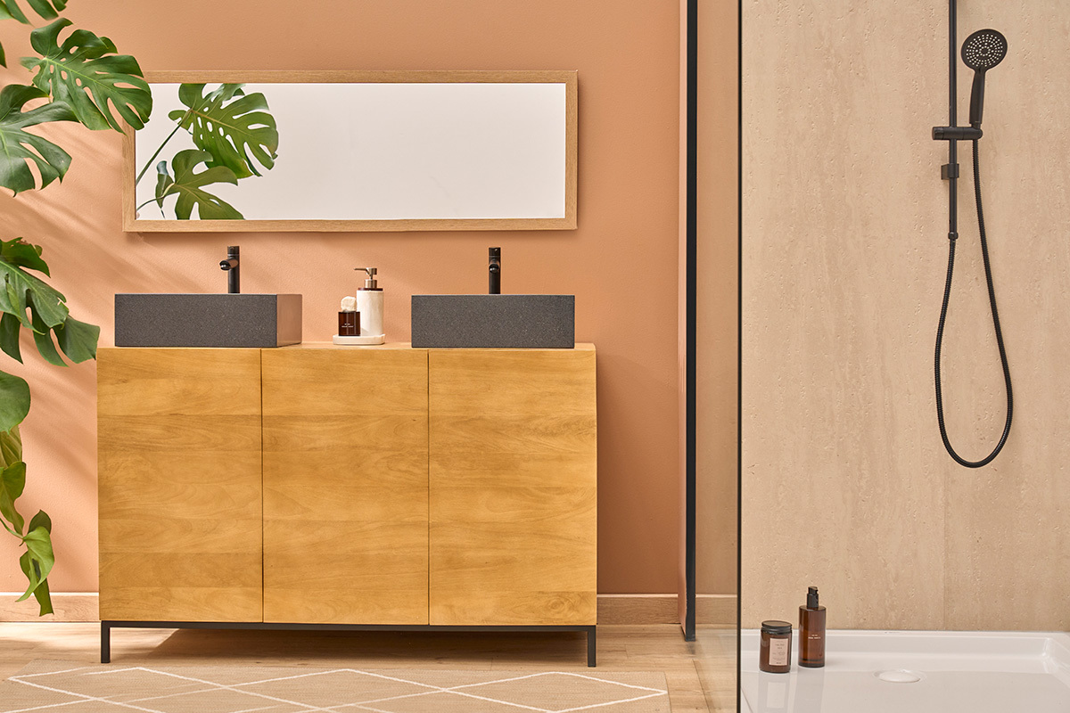 Massives Badezimmerm�bel aus Mangoholz L120 cm YPSTER