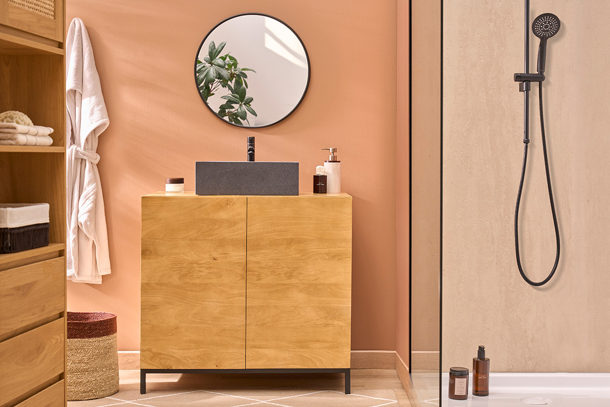 Massives Mangoholz-Badezimmerschrank L80 cm YPSTER
