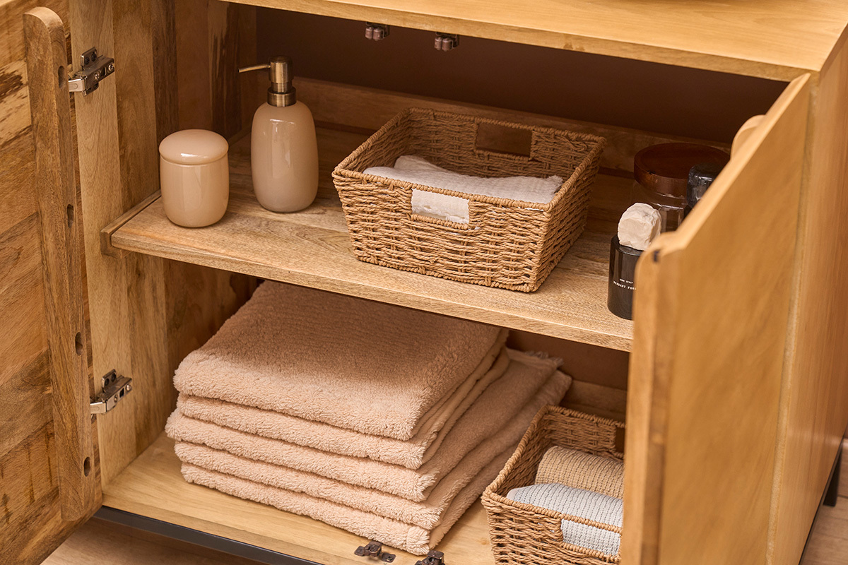 Massives Mangoholz-Badezimmerschrank L80 cm YPSTER