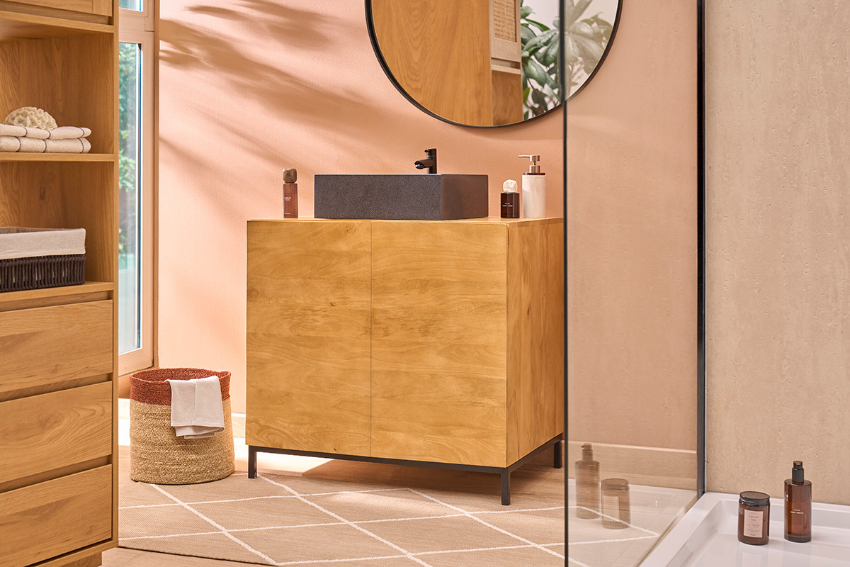 Massives Mangoholz-Badezimmerschrank L80 cm YPSTER