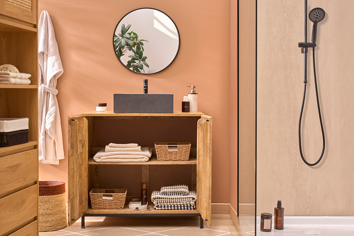 Massives Mangoholz-Badezimmerschrank L80 cm YPSTER