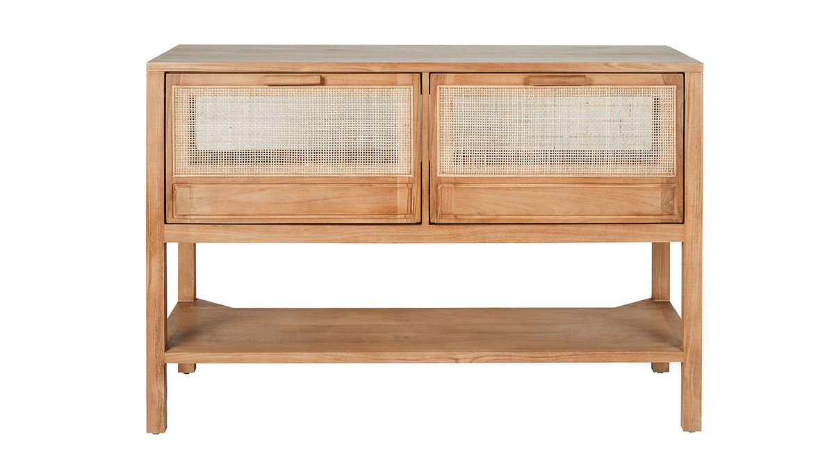 Massives Teakholz-Badezimmerm�bel mit Rattan-Geflecht L120 cm RIVO