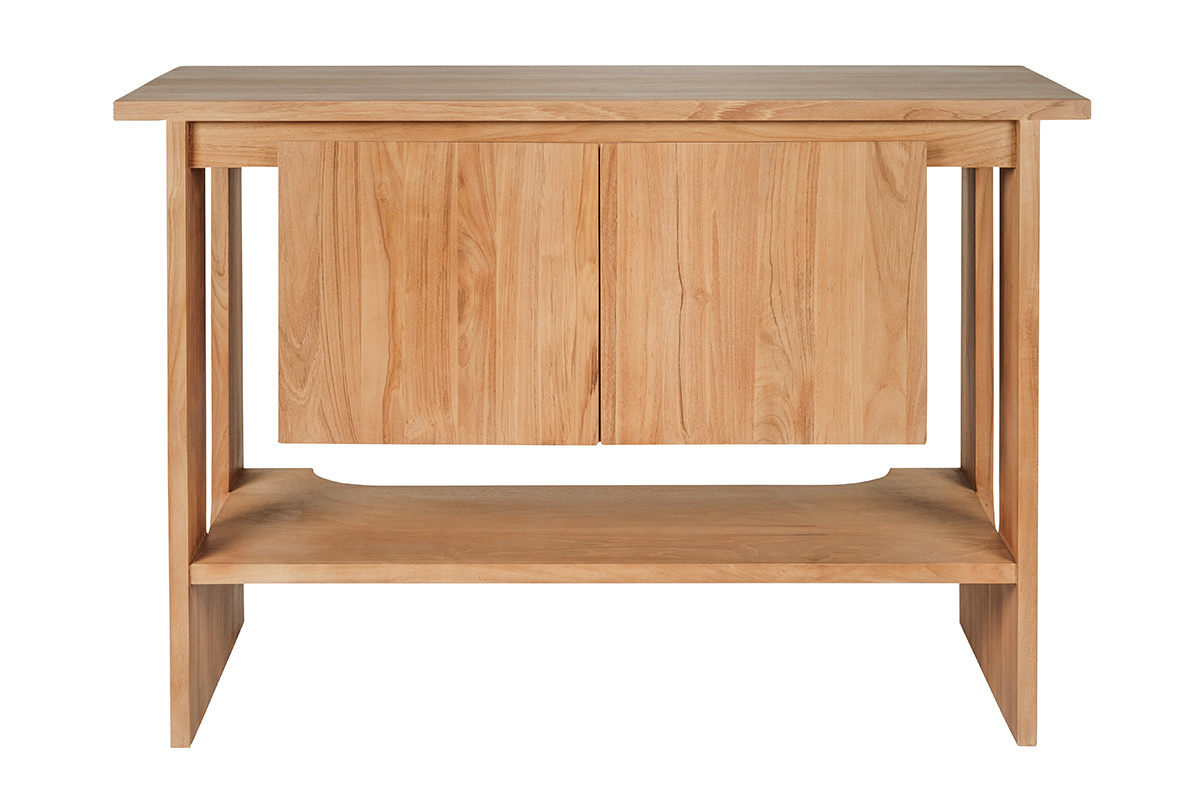 Badezimmerschrank aus massivem Teakholz L120 cm ALBE, Frontansicht mit geschlossenen T�ren