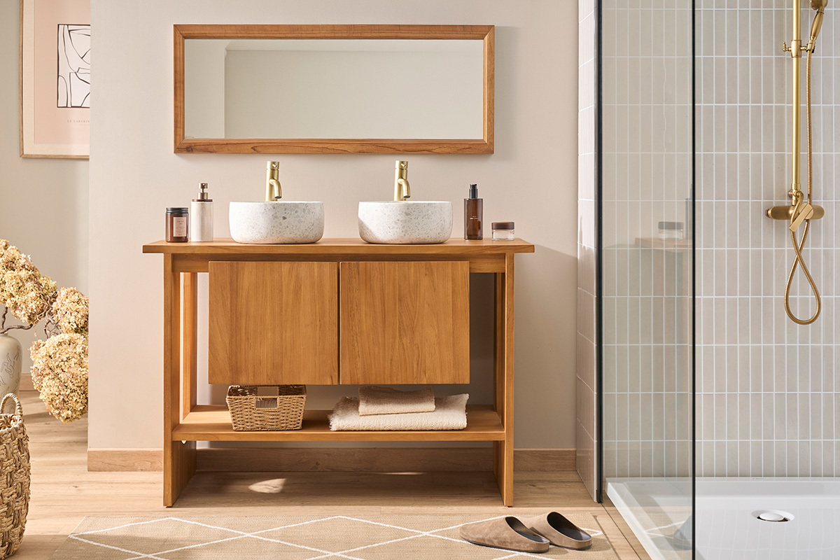 Massivholz-Badezimmerm�bel aus Teakholz L120 cm ALBE