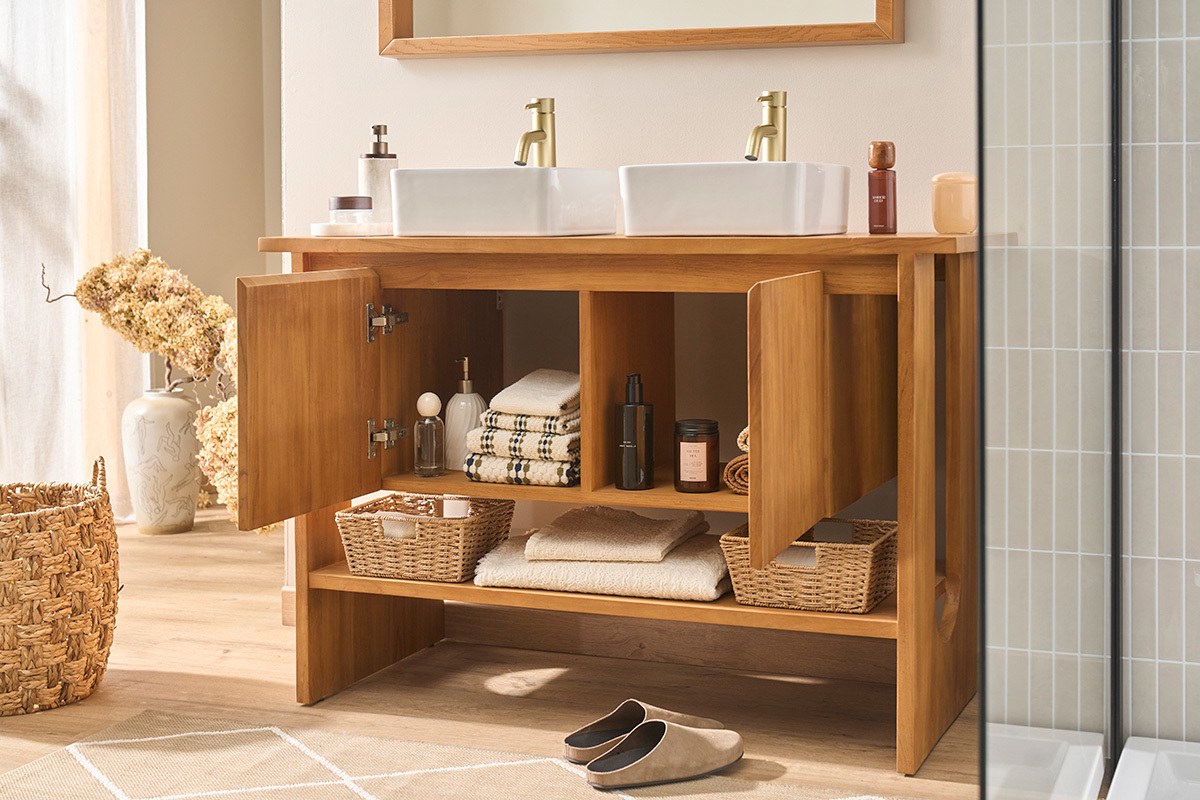 Massivholz-Badezimmerm�bel aus Teakholz L120 cm ALBE