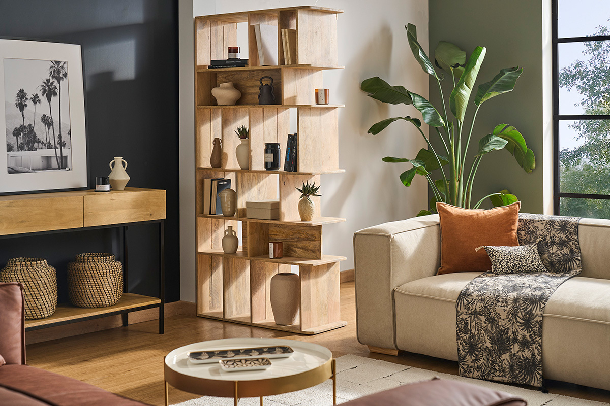 Massivholz-B�cherregal Raumteiler aus Mangoholz L88 cm RUPAH