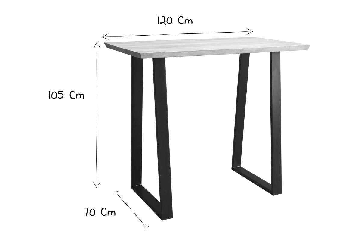 Massivholz Mangoholz und schwarzes Metall Bar-Tisch L120 cm VIJAY
